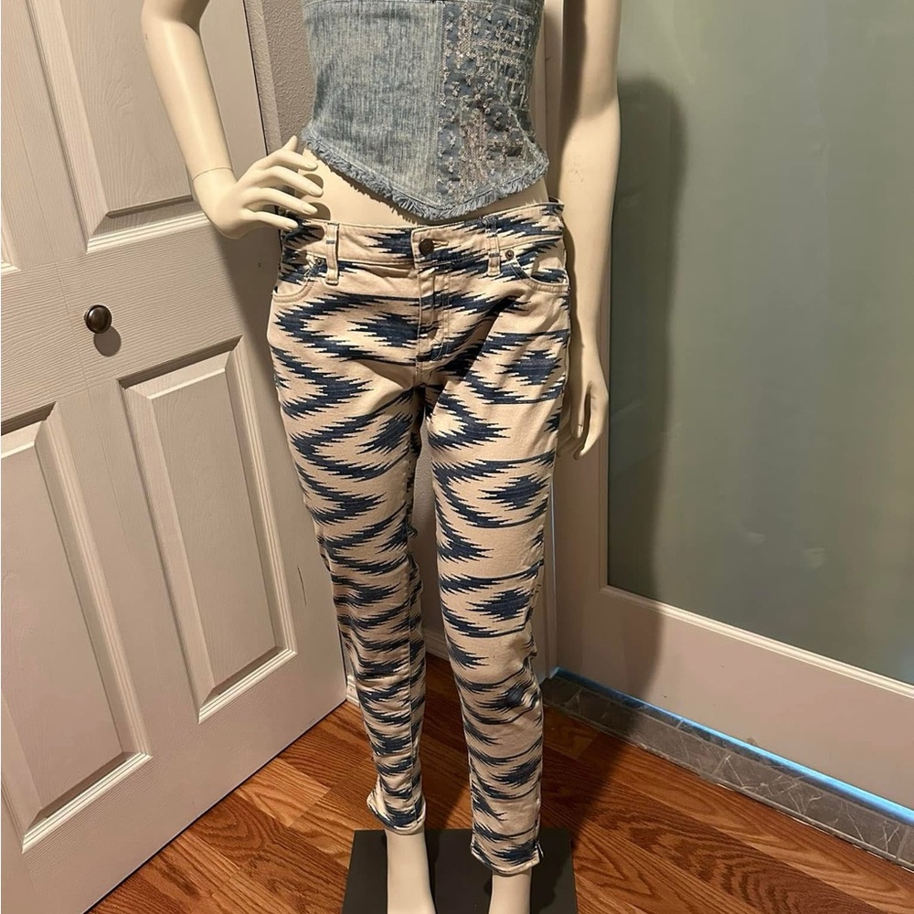 Denim & Supply Ralph Lauren Blue and Cream Patterned Skinny Pants